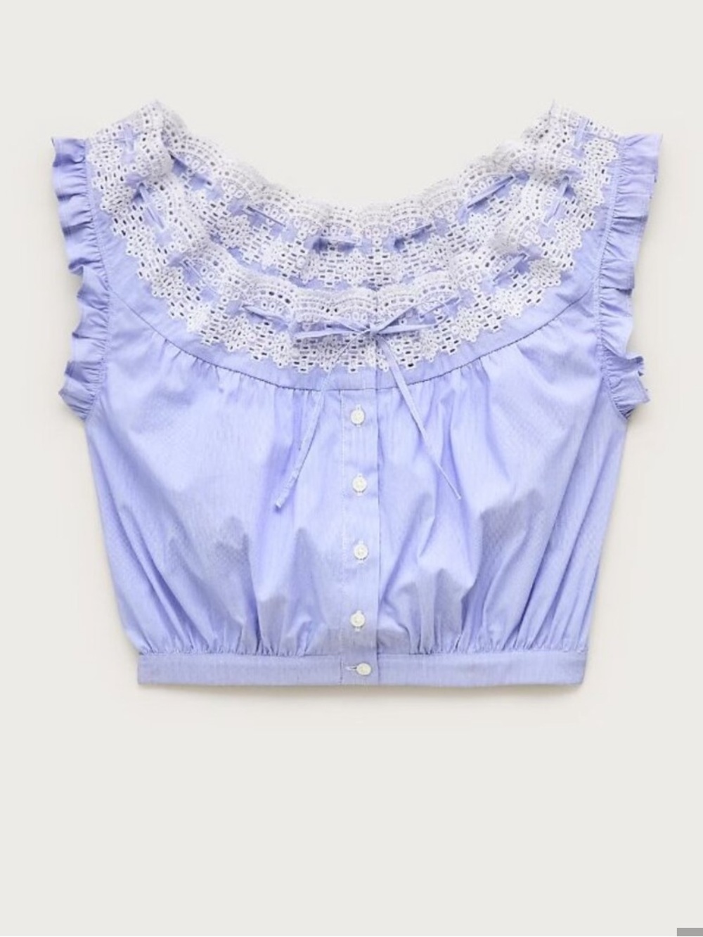 J. Crew Lavender Blue Eyelet Ruffle Crop Top